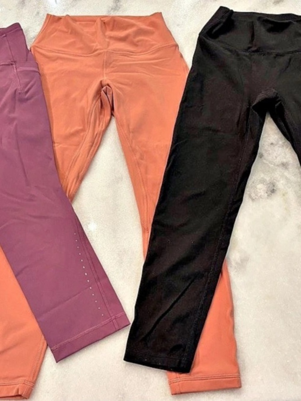 lululemon Leggings 3 pair Plum, Black & Peach Size 4